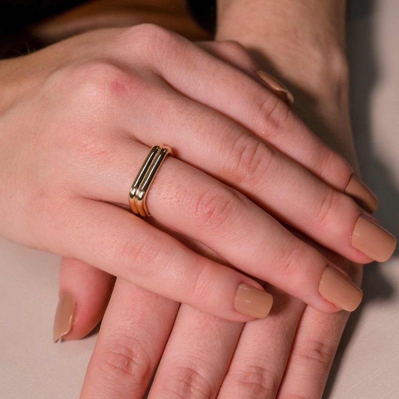 Anel And You 2 Linhas Lisas Banhado a Ouro 18K