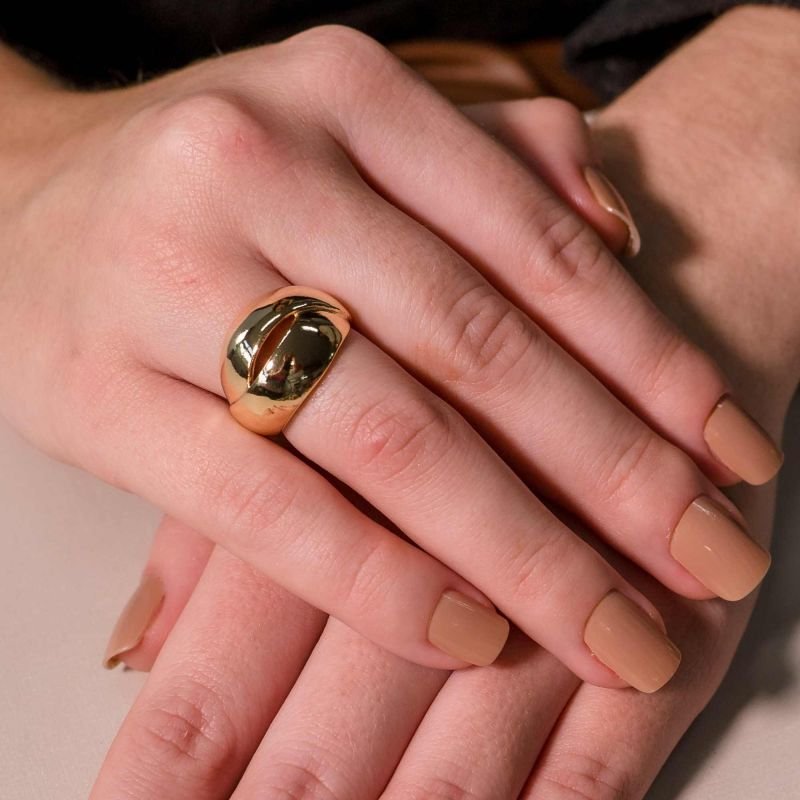 Anel And You Largo Linhas Entrelaçadas Liso Banhado a Ouro 18K