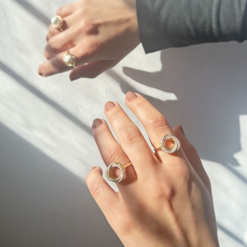 Anel Elos Lisos e Cravejado Fressen Endless Banhado a Ouro 18K