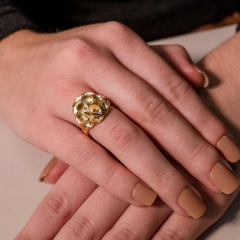 Anel Conchinhas Cravejadas Zircônia Azul Banhado a Ouro 18K