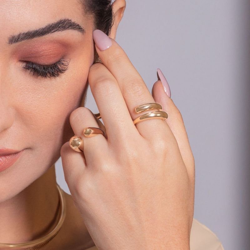 Anel Day to Night Aberto Liso Banhado a Ouro 18K