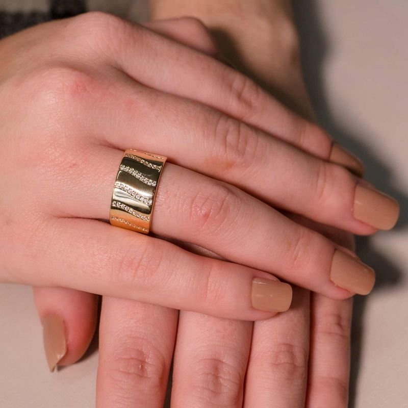 Anel Linhas Cravejadas Fressen Hope Banhado a Ouro 18K