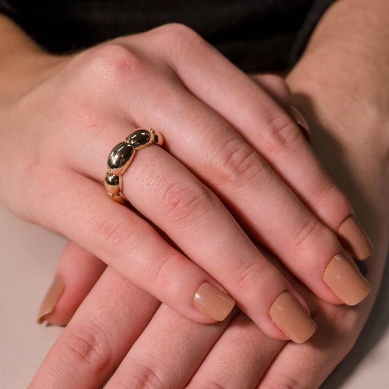 Anel Mom´s Abaloado com Pontos de Luz Banhado a Ouro 18K