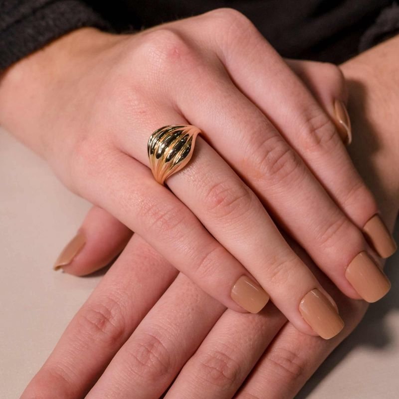 Anel Mom's Liso com 5 Linhas Lisas Banhado a Ouro 18K