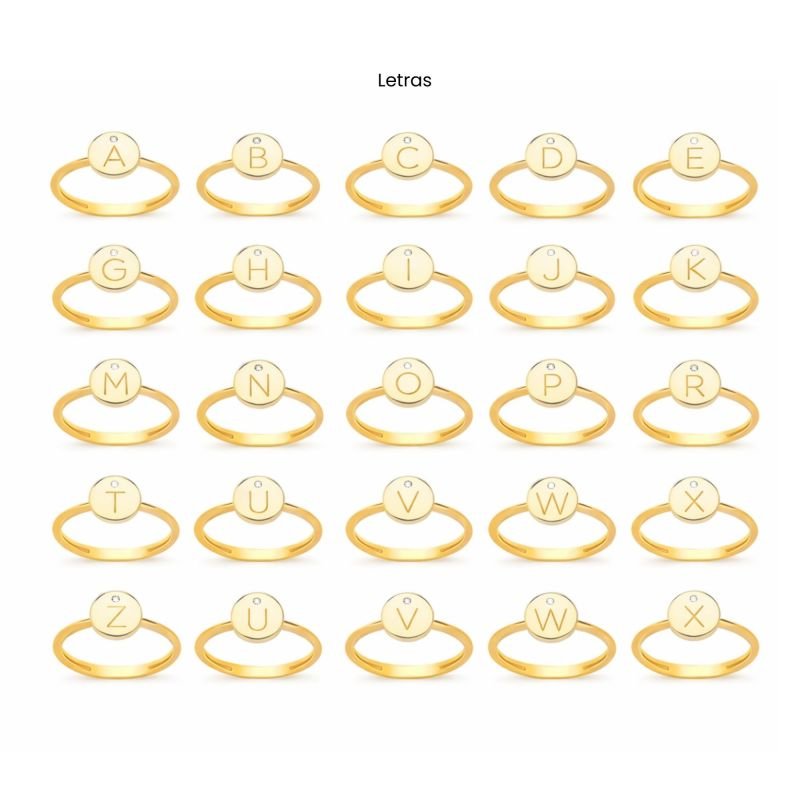Anel My Collection Letters Ponto de Luz Banhado a Ouro 18k