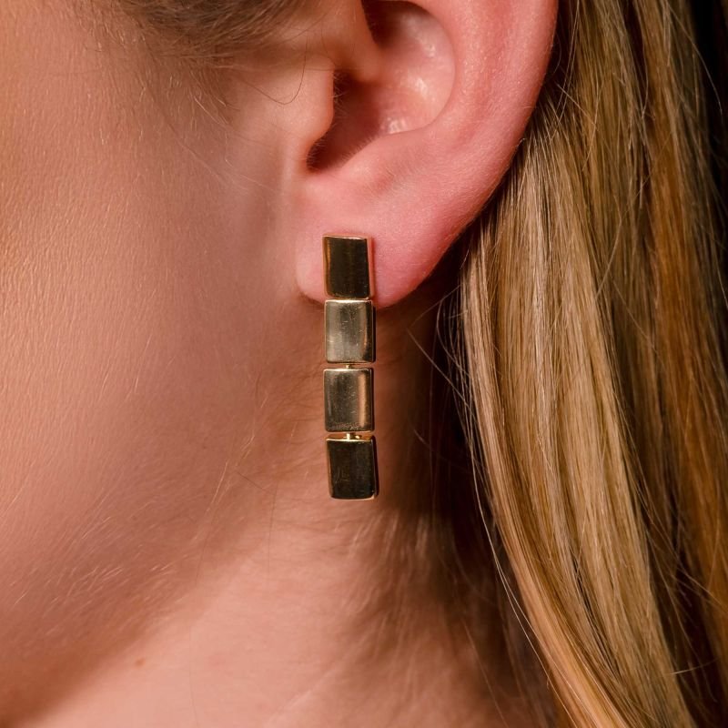 Brinco 4 Retângulos Lisos Banhado a Ouro 18K