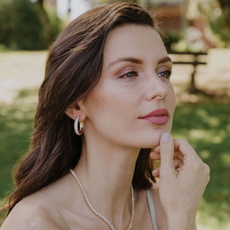 Brinco Argola 4 Fileiras Cravejada Fressen Celebrate Banhado a Ouro 18K