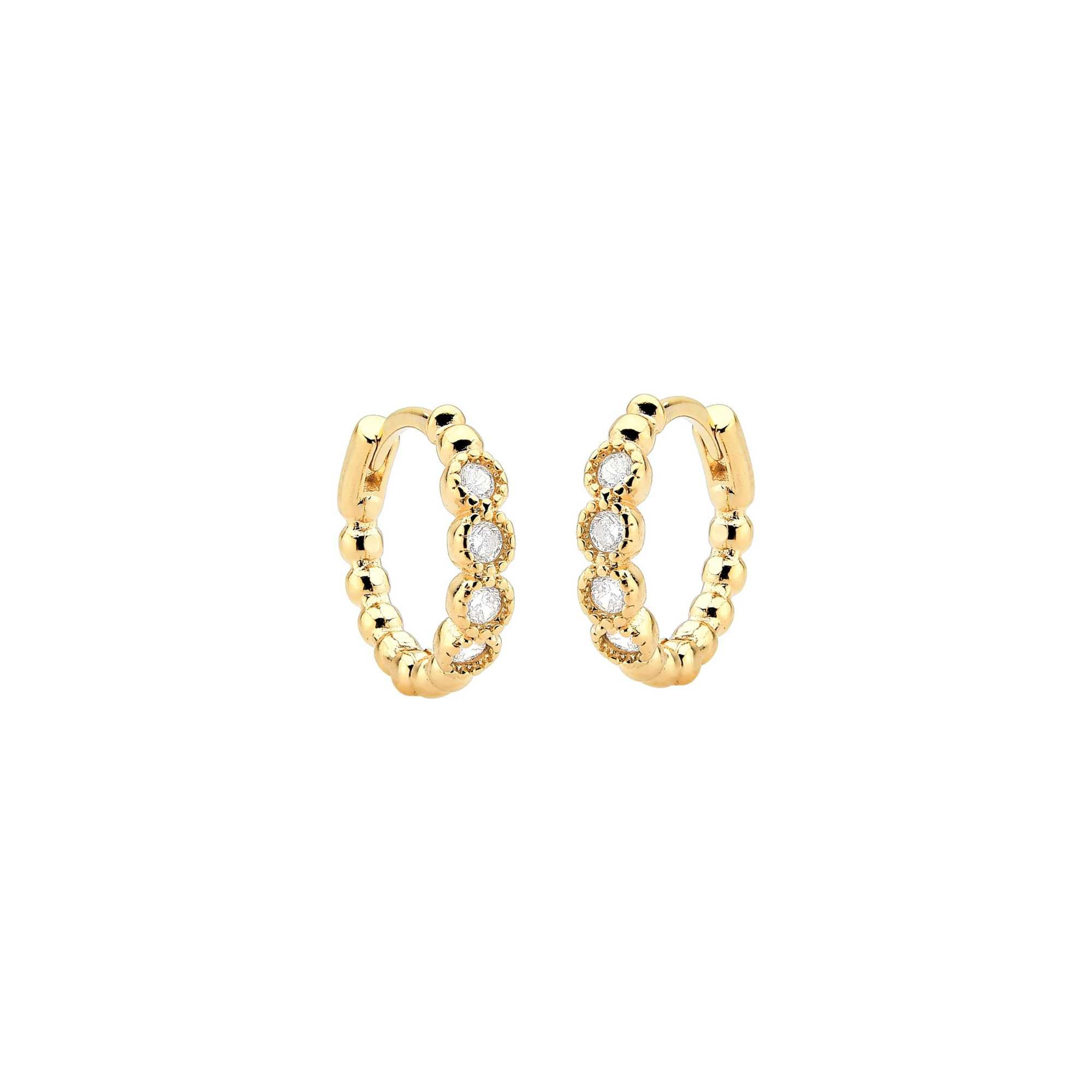 Brinco Argola com Esferas e 5 Zircônias Fressen One Banhado a Ouro 18K