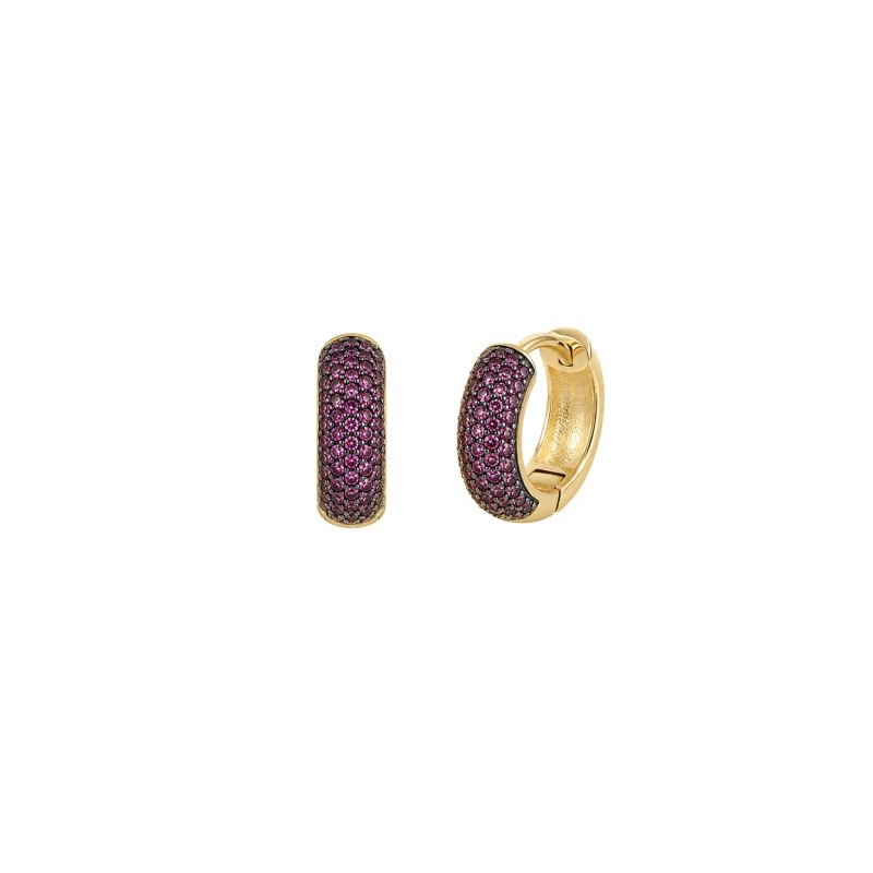 Brinco Argola Cravejada Rosa Banhado a Ouro 18K