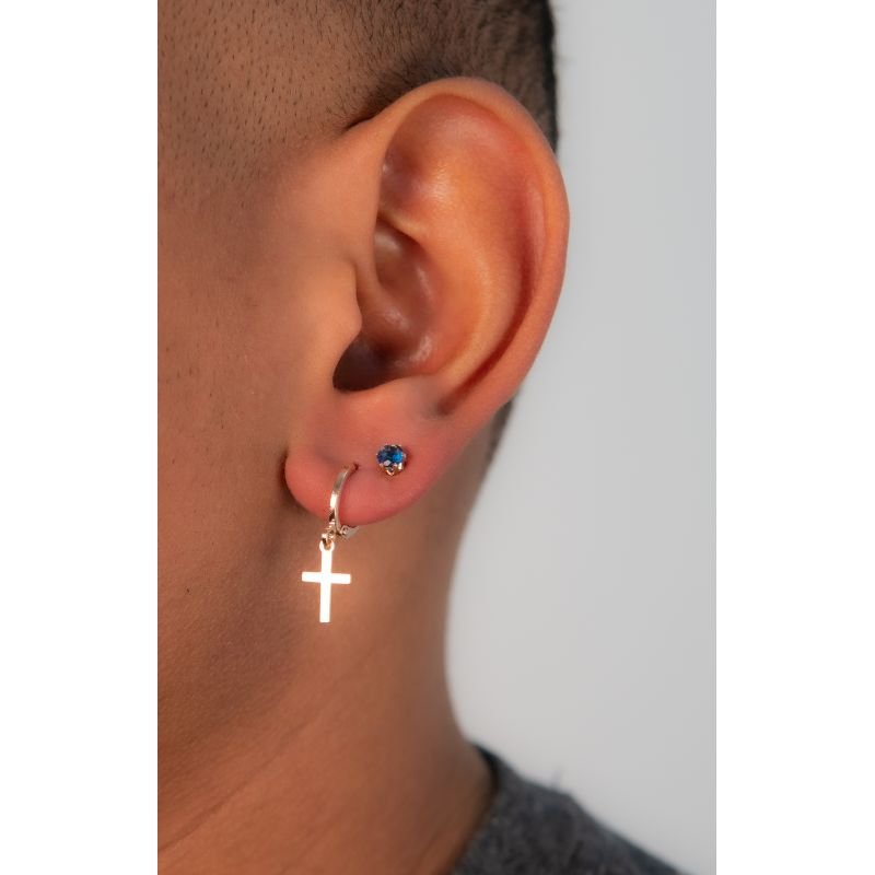 Brinco Argola de Cruz Lisa Banhado a Ouro 18K