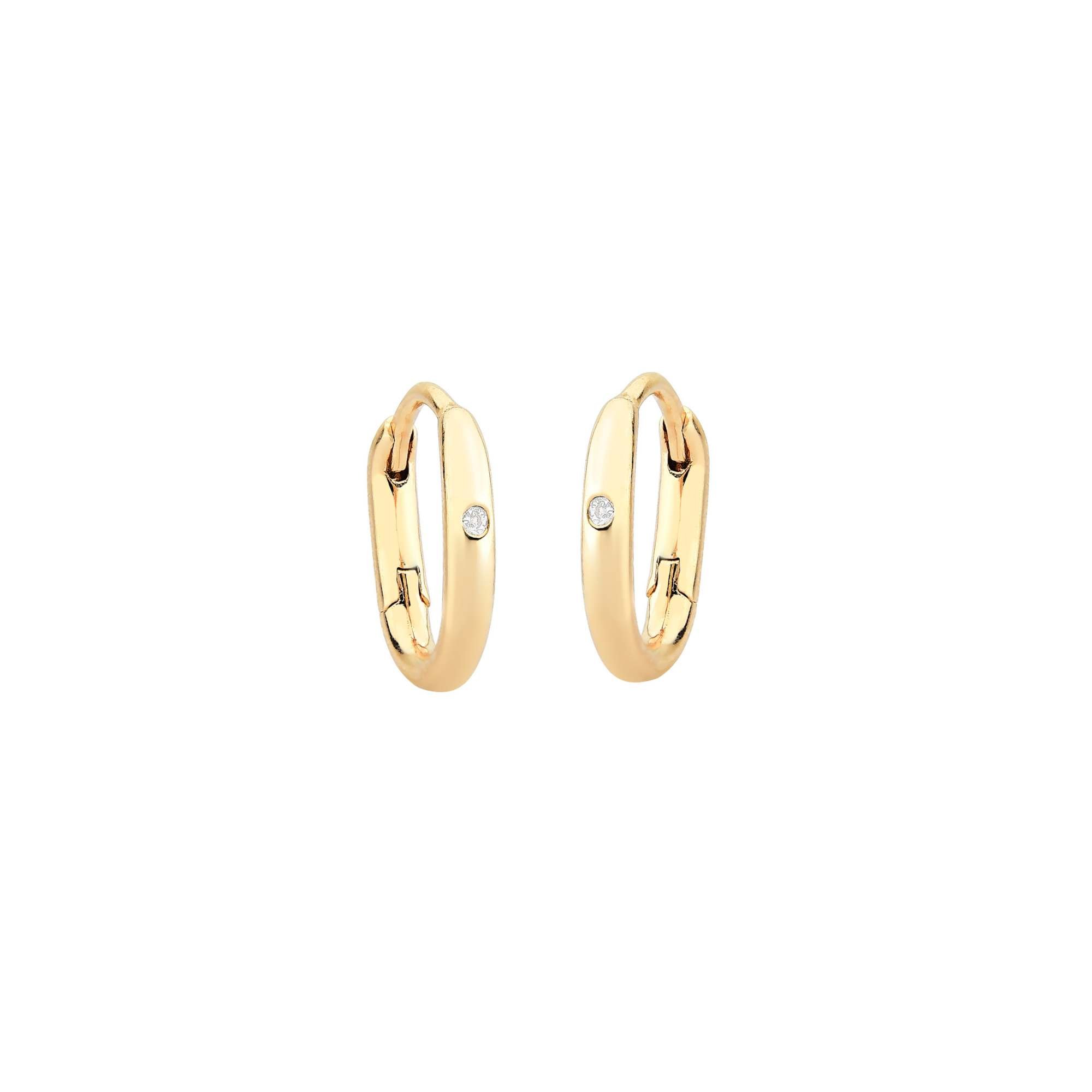 Brinco Argola Oval com Ponto de Luz Fressen Lúmina Banhado a Ouro 18K