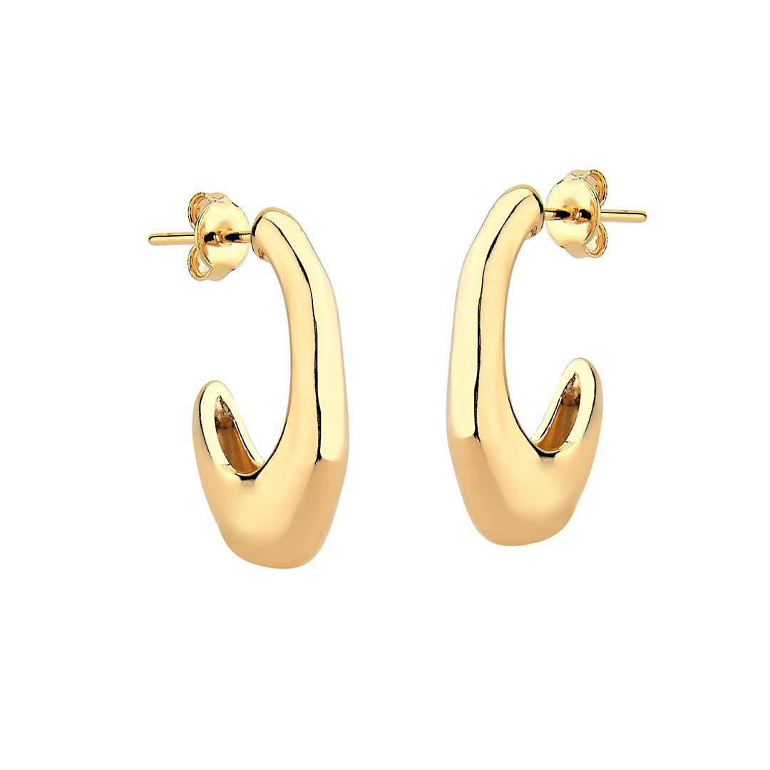 Brinco Argola Oval Ondulada Banhado a Ouro 18K