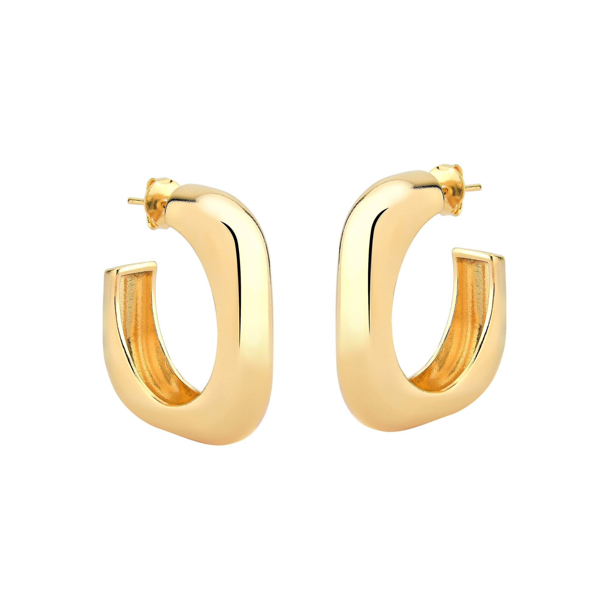 Brinco Argola Quadrada Lisa Banhado a Ouro 18K