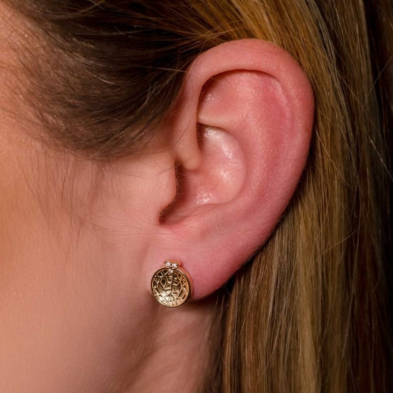 Brinco Celebrate Folha Redonda Texturizada Banhado a Ouro 18K