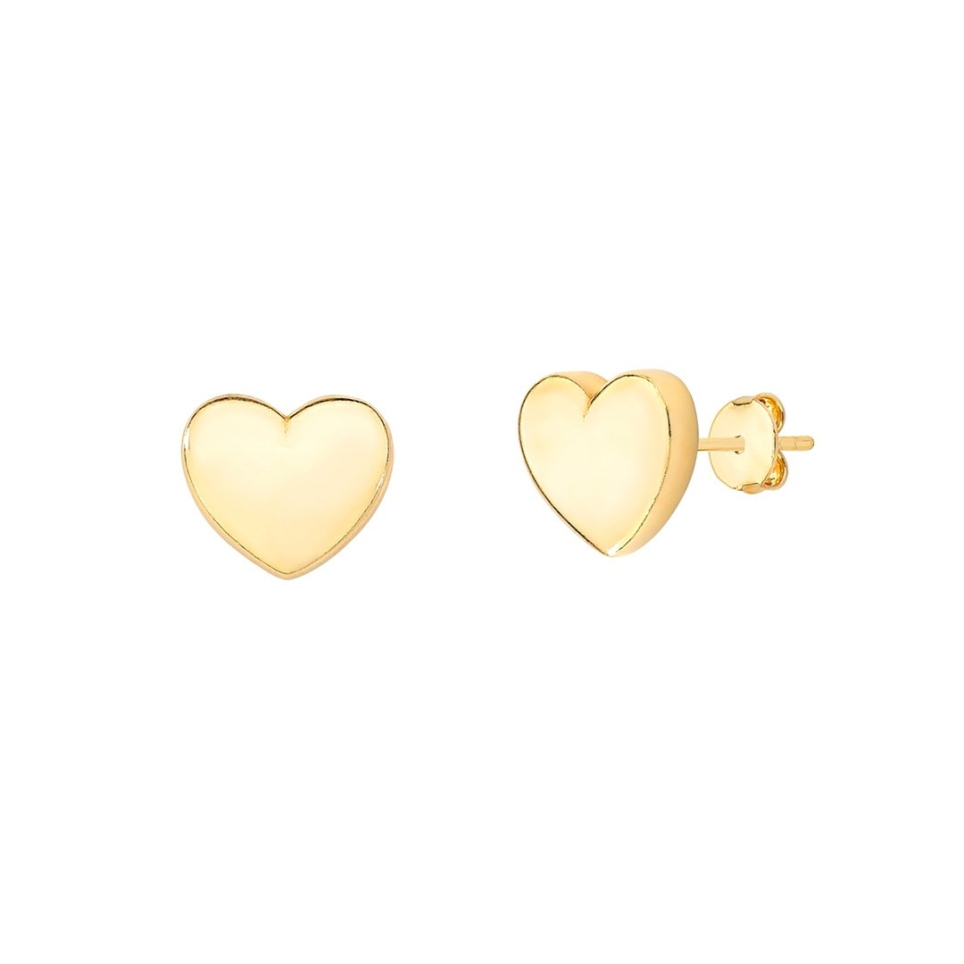 Brinco Coração Liso Banhado a Ouro 18K