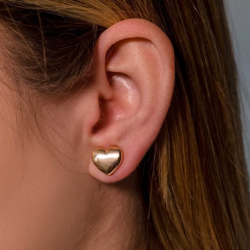 Brinco Coração Liso Banhado a Ouro 18K