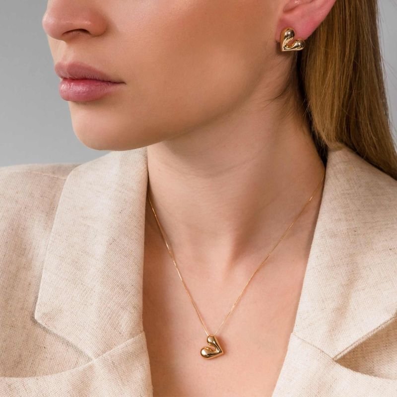 Brinco Coração Liso Fressen Hope Banhado a Ouro 18K