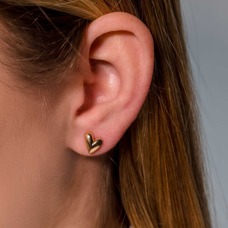 Brinco Day to Night Coração Liso Banhado a Ouro 18K