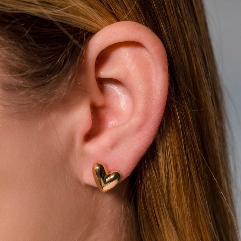 Brinco Day to Night Coração Liso Banhado a Ouro 18K