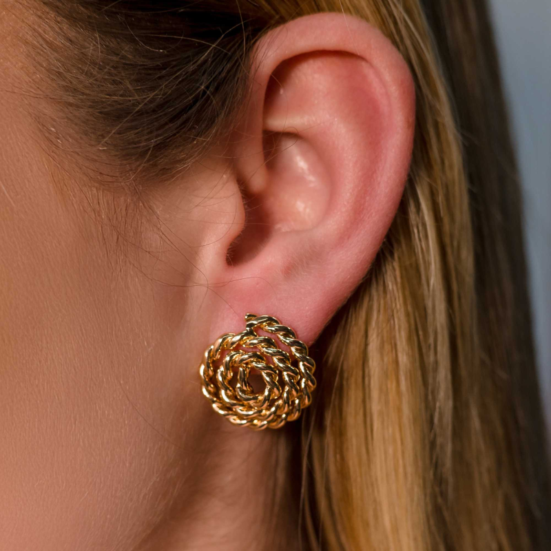 Brinco Day to Night Redondo Trabalhado Banhado a Ouro 18K