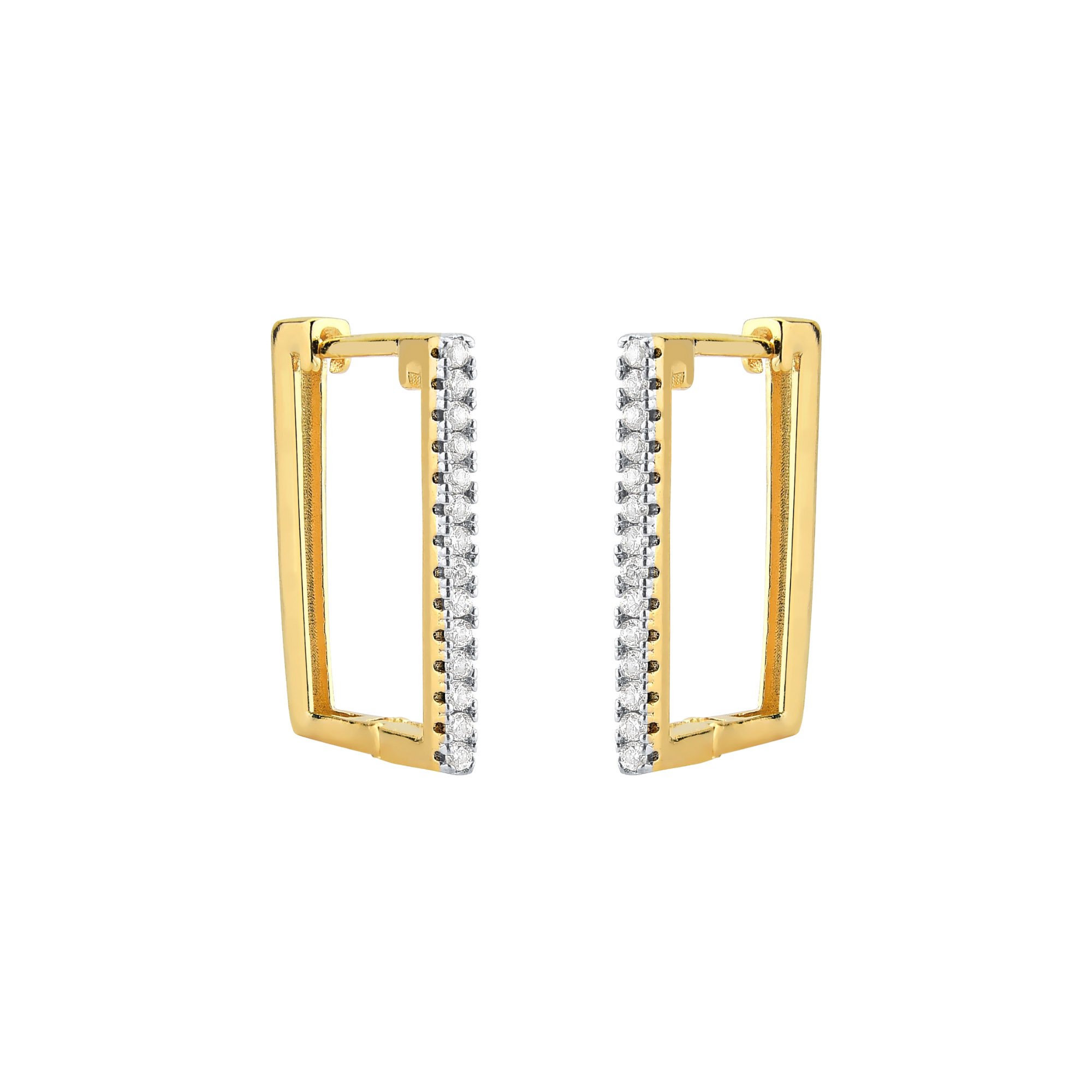 Brinco Day to Night Retangular Cravejado Banhado a Ouro 18K