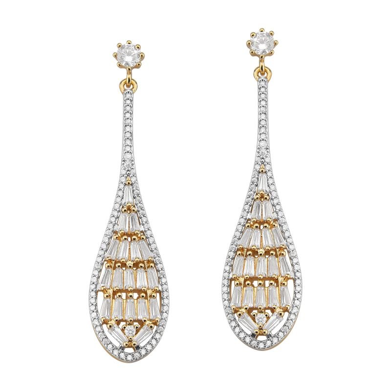 Brinco Gota Cravejado com Zircônia Navete Banhado a Ouro 18K