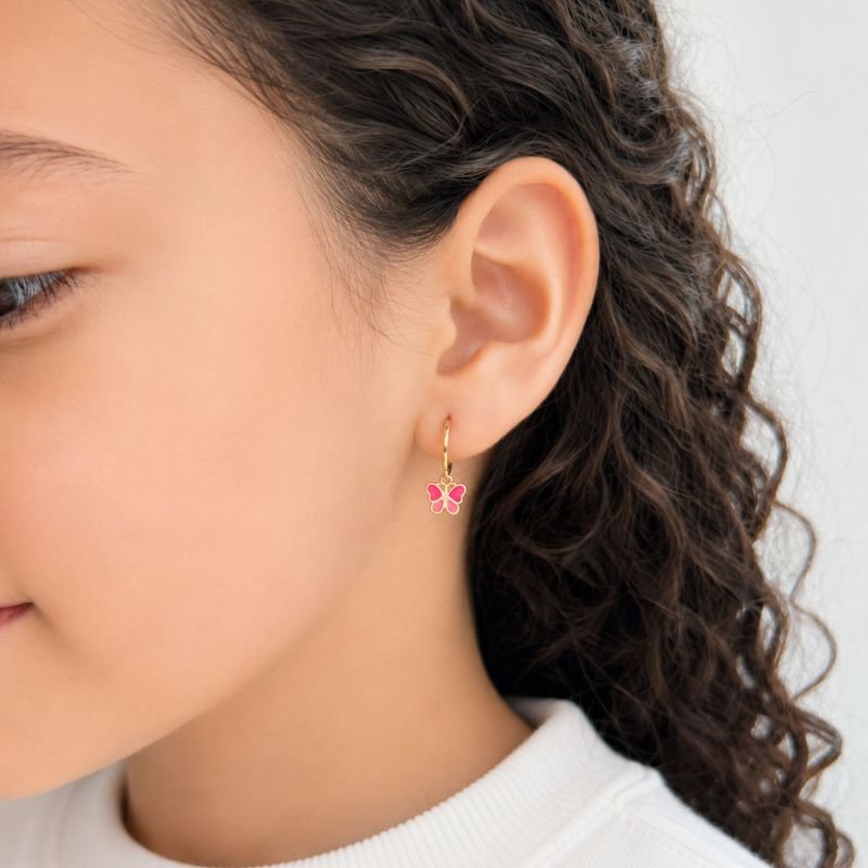 Brinco Infantil Argola Borboleta Rainbow Banhado a Ouro 18K