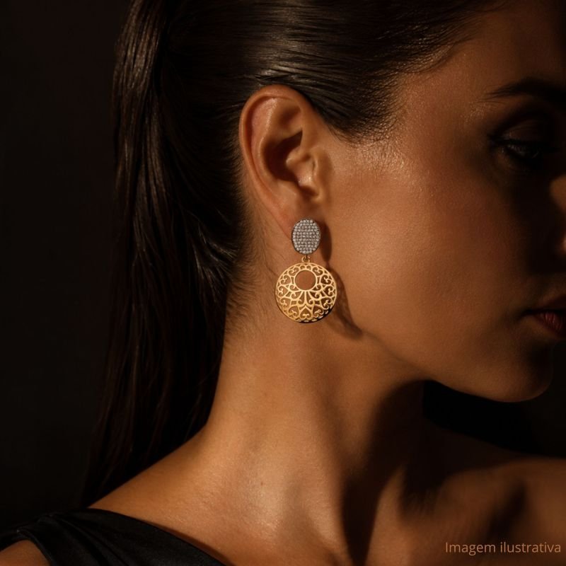 Brinco Mandala com Zircônias Cristal Banhado a Ouro 18K