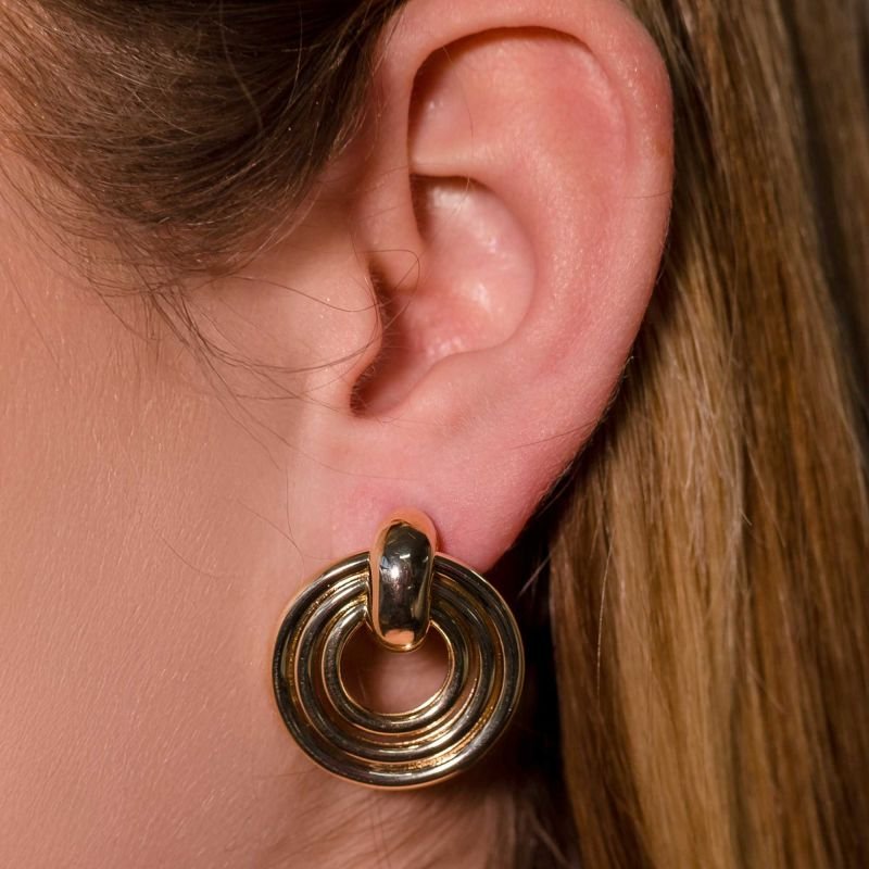 Brinco Mom's Elos Redondos Lisos Banhado a Ouro 18K