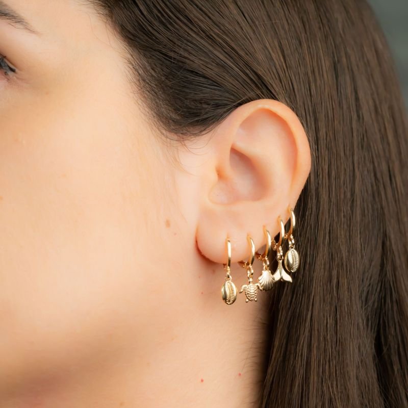 Brinco Ocean Argola e Pingente Fundo do Mar Banhado a Ouro 18K