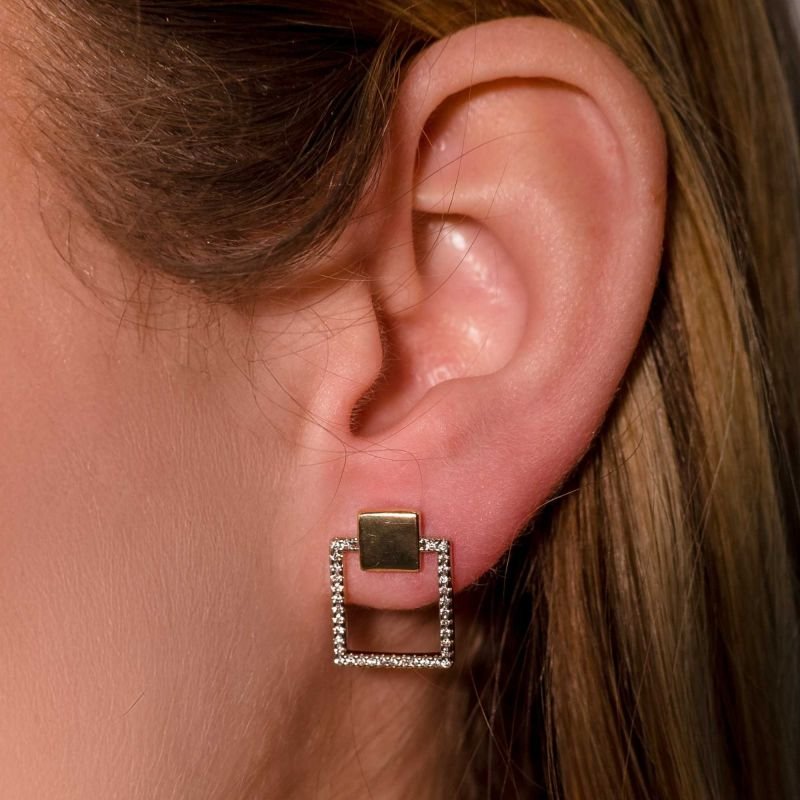 Brinco Quadrado Cravejado Fressen Hope Banhado a Ouro 18K