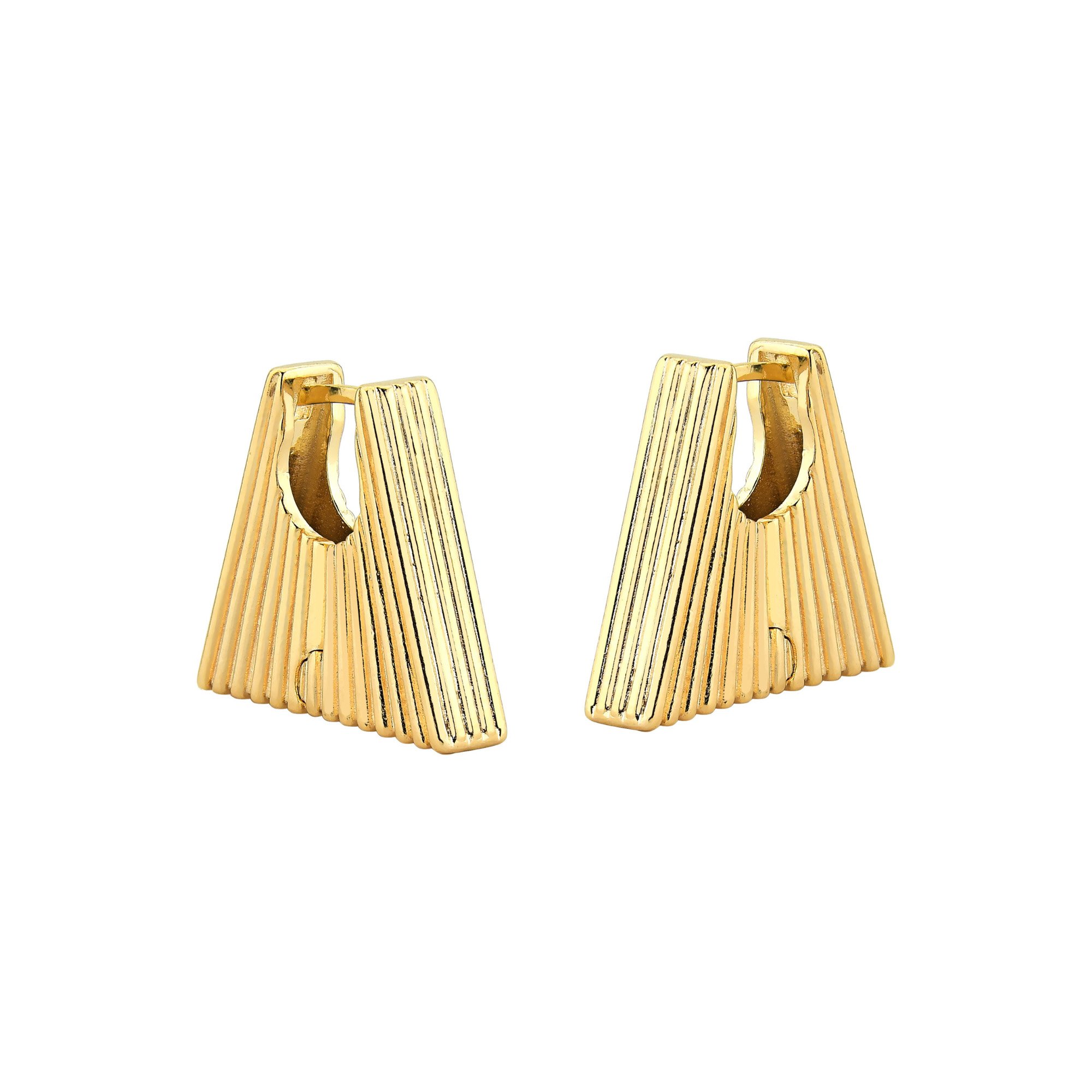 Brinco Triângulo Trabalhado com Linhas Banhado a Ouro 18K