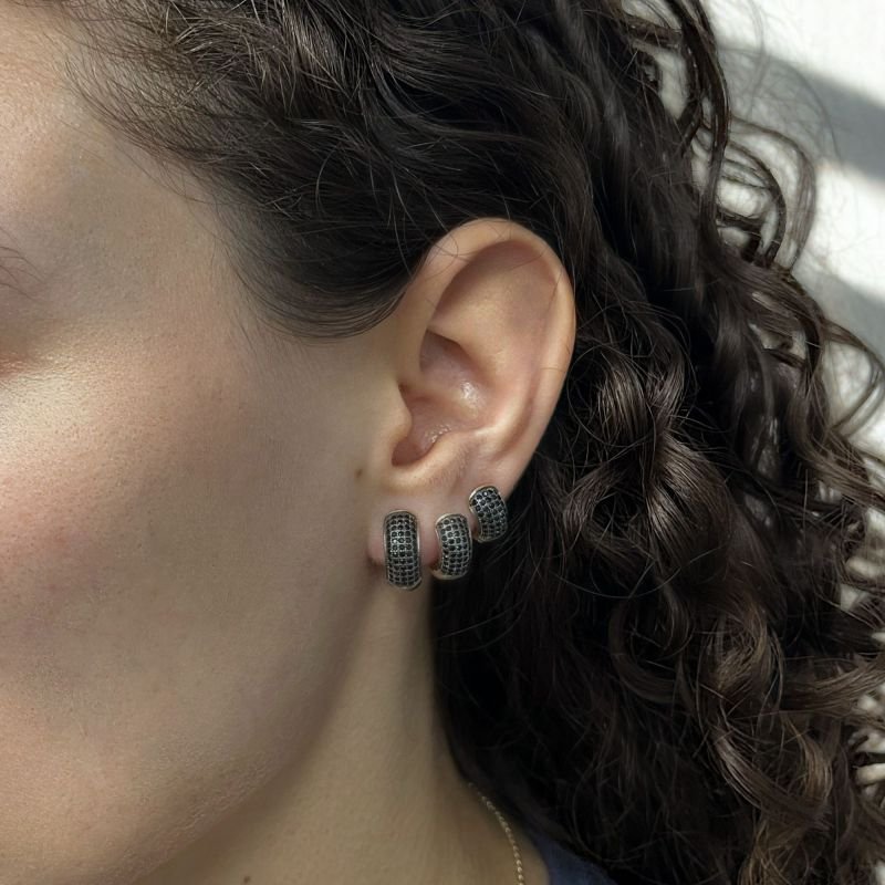 Brinco Trio Argola Zircônia Negra Banhado a Ouro 18K