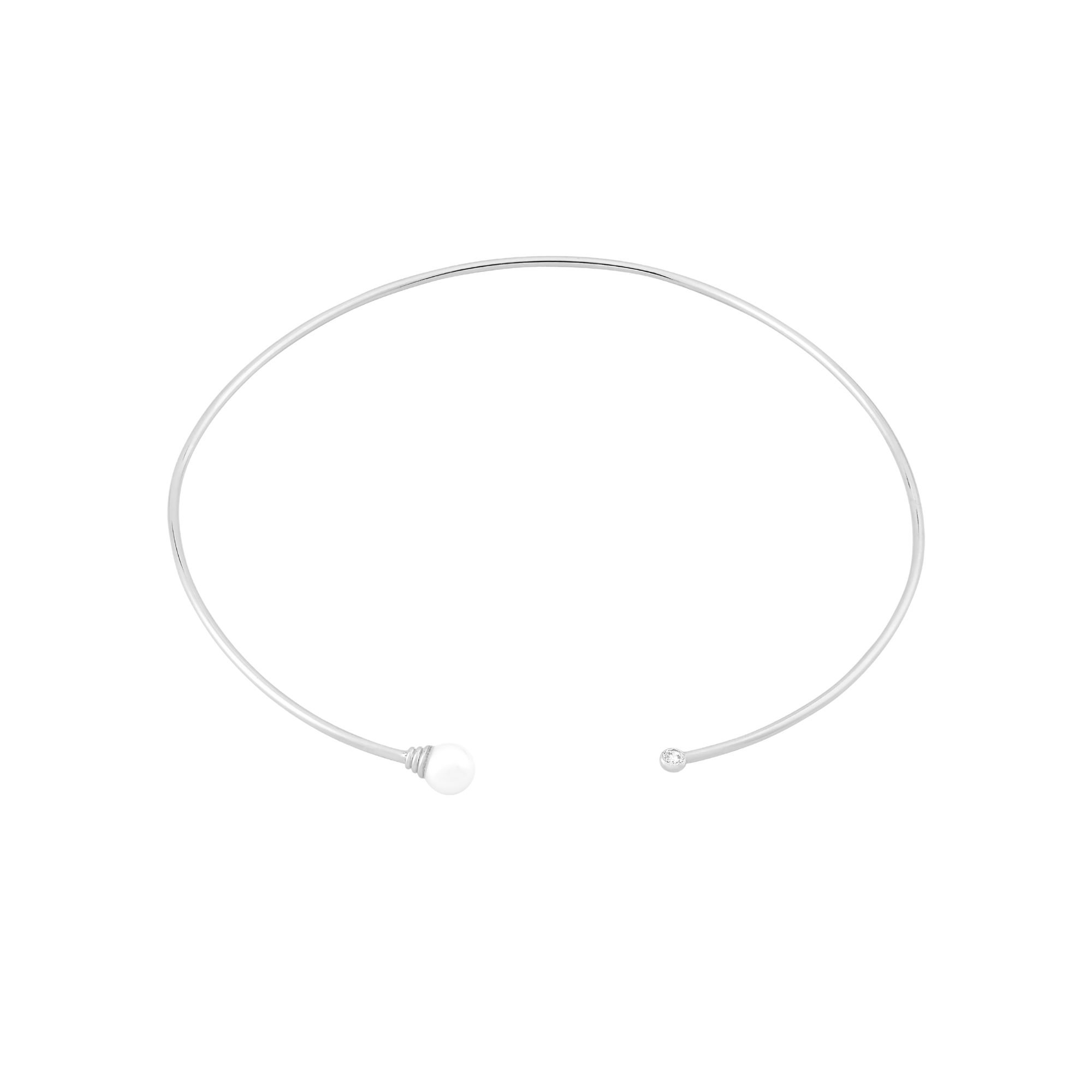 Choker Aberta Lisa com Pérola Shell e Ponto de Luz Banhado a Ouro 18K - OURO BRANCO