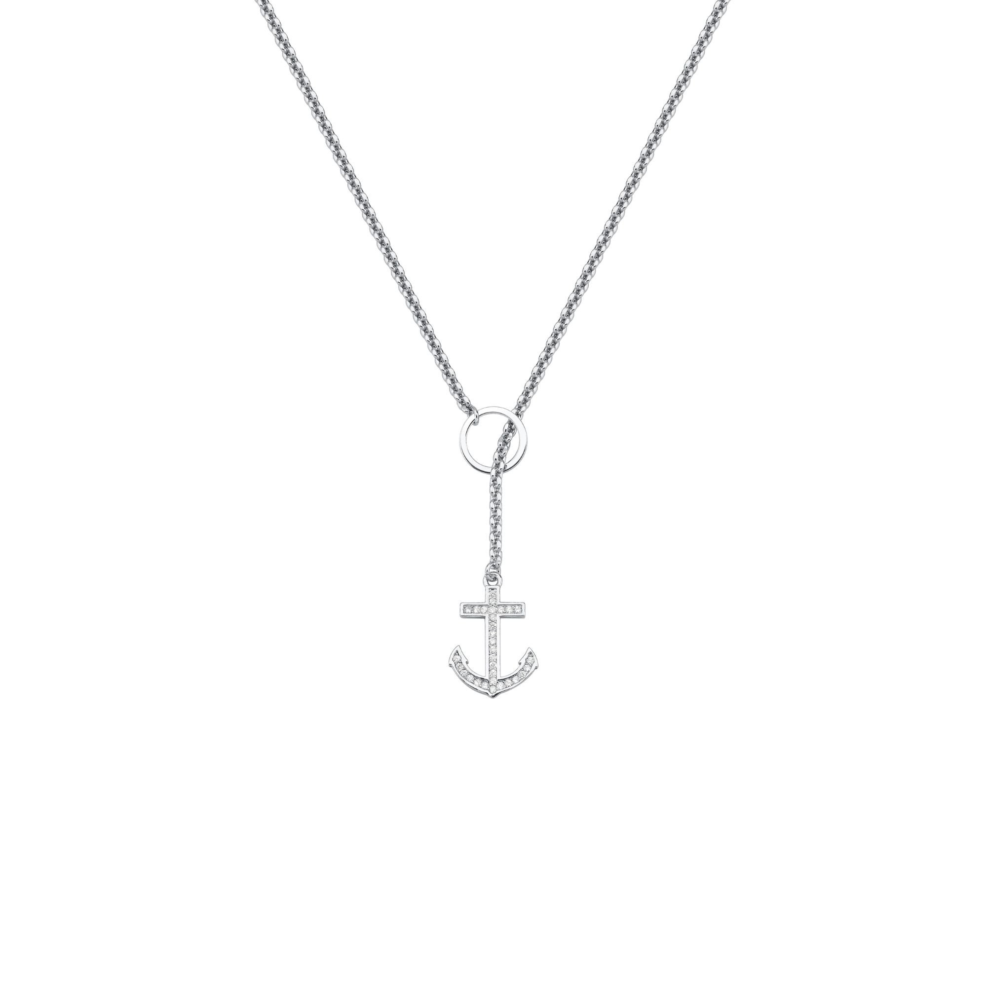 Colar Âncora Cravejada Banhado a Ouro 18K - OURO BRANCO