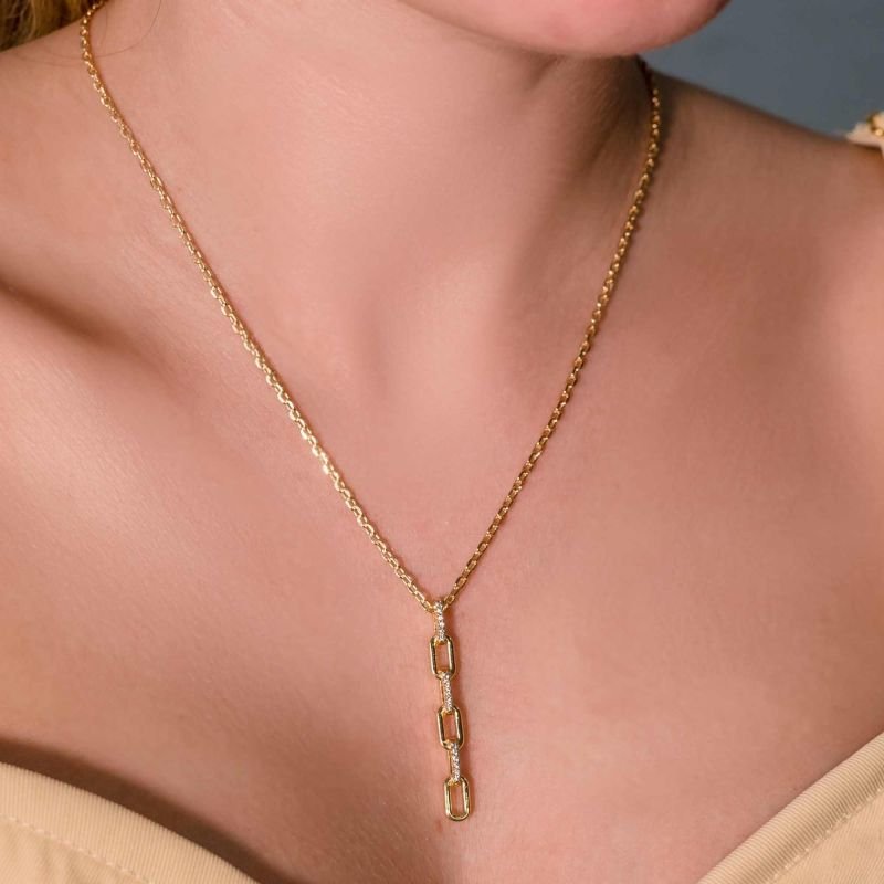 Colar And You Pingente Liso Cravejado Corrente Banhado a Ouro 18K