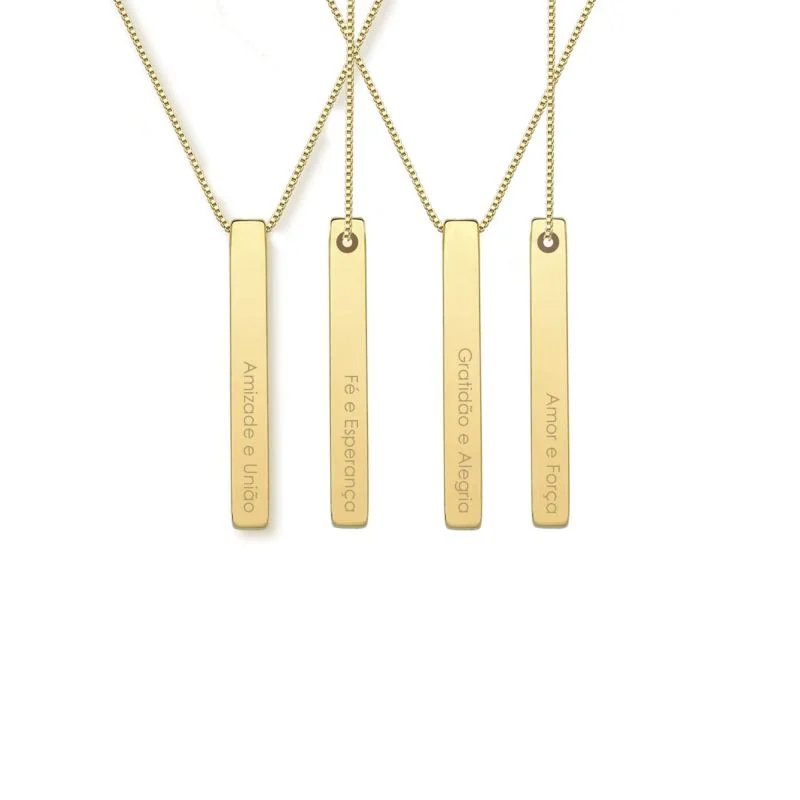 Colar Barra 3D Personalizado com Gravação Banhado a Ouro 18K