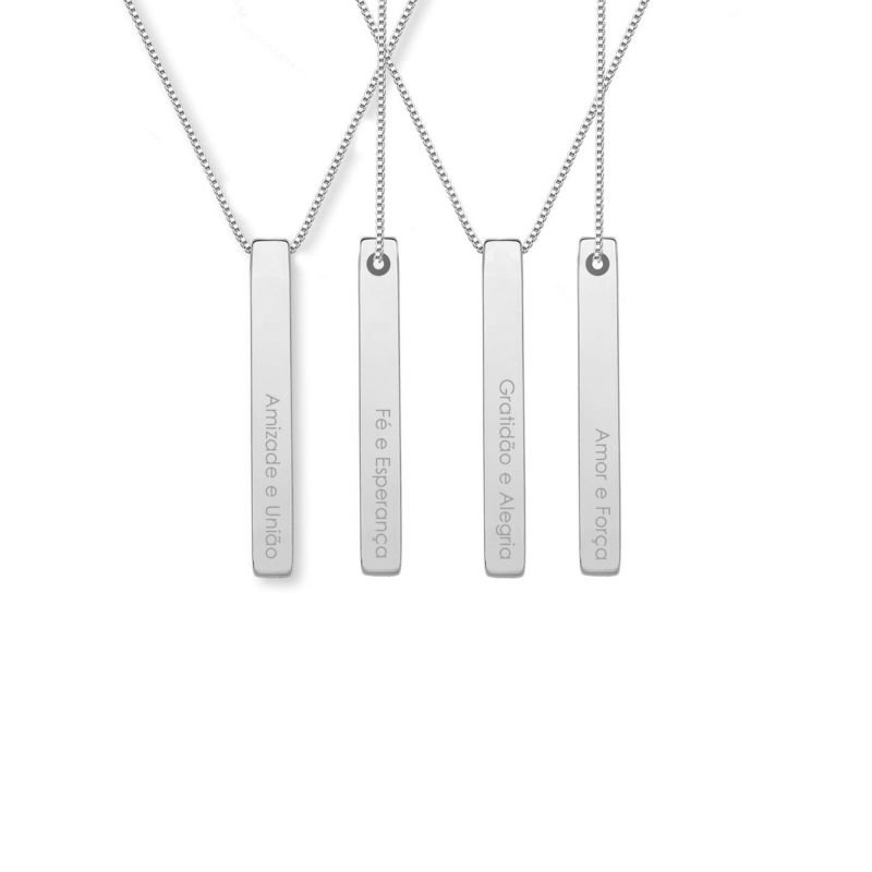 Colar Barra 3D Personalizado com Gravação Banhado a Ouro 18K