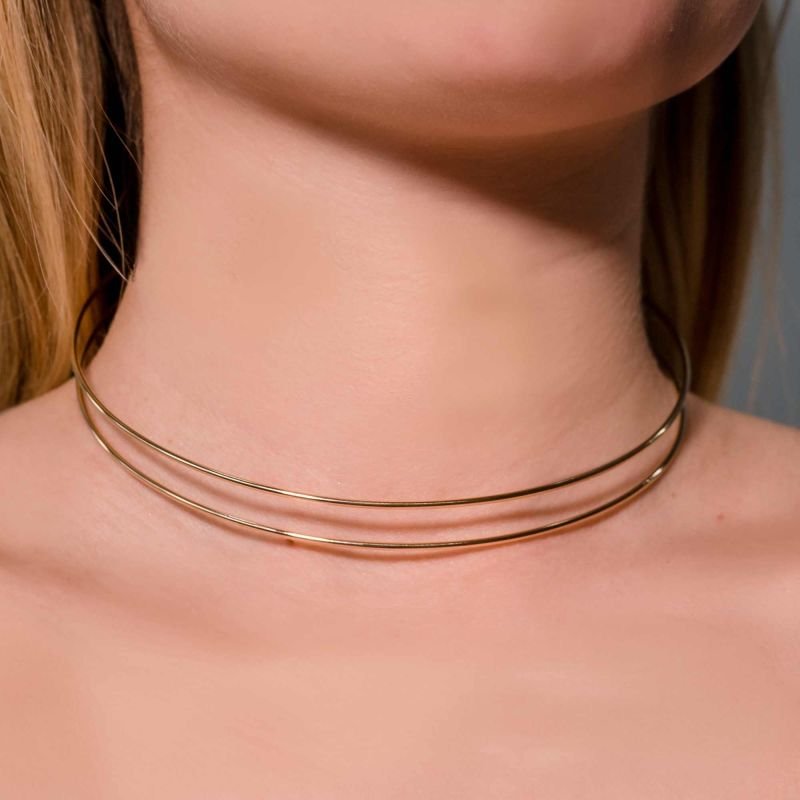 Colar Choker Celebrate Rígida Vazada Dupla Banhado a Ouro 18K