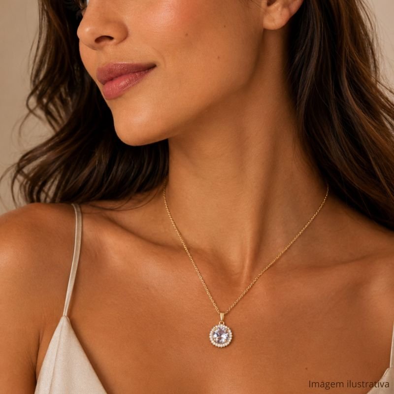 Colar Cravejado com Pedra Banhado a Ouro 18K
