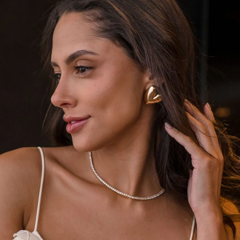 Colar Detalhe Riviera Cristal 4mm Fecho Gaveta Banhado a Ouro 18K