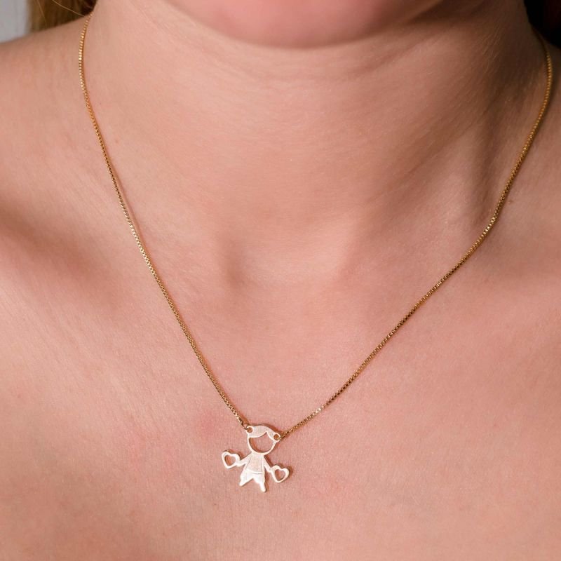 Colar Filho ou Filha com Corações Mom's Banhado a Ouro 18K - Menino