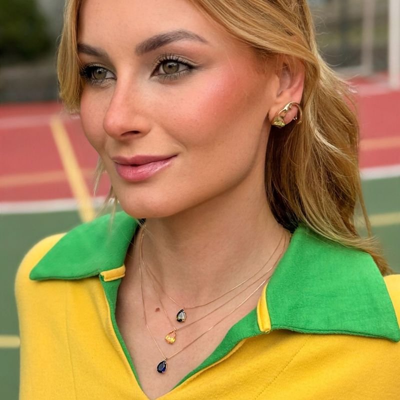 Colar Gota Colorida Copa Banhado a Ouro 18K