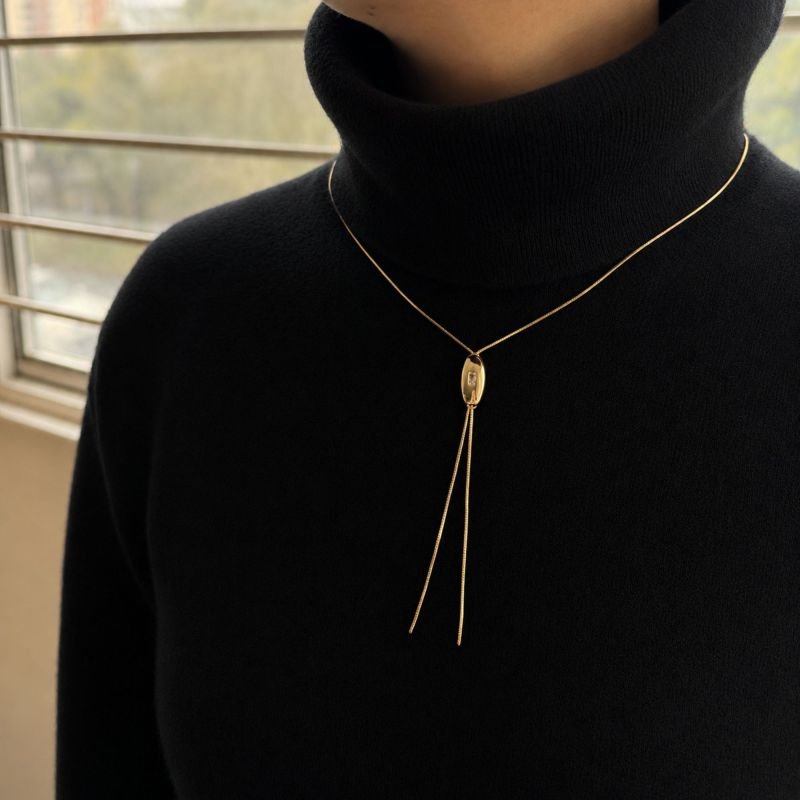 Colar Gravata Oval com Cristal Fressen Hope Banhado a Ouro 18K