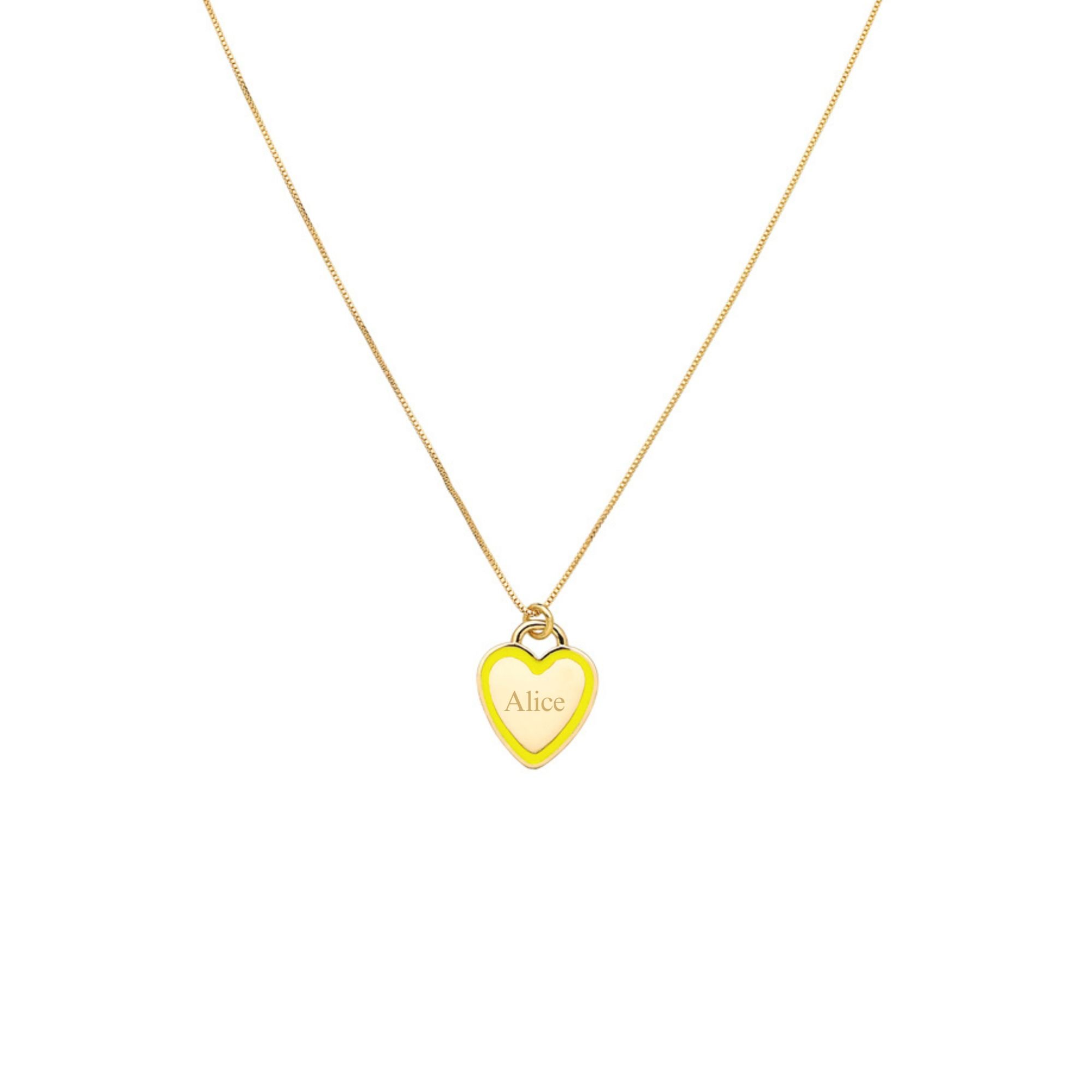 Colar Infantil Rainbow Coração Resinado Laterais Banhado a Ouro 18K