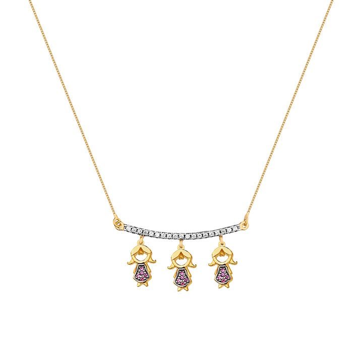 Colar My Collection Canga 3 Pingentes Banhado a Ouro 18K