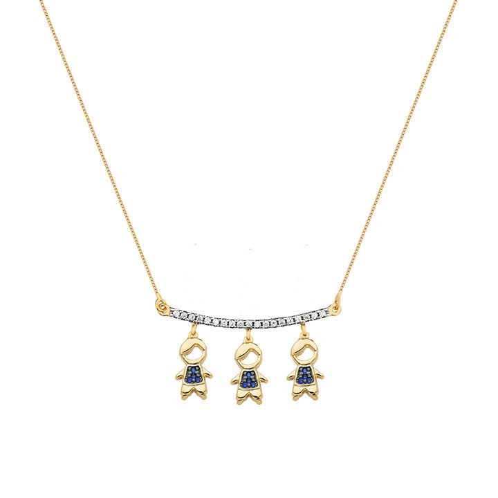 Colar My Collection Canga 3 Pingentes Banhado a Ouro 18K