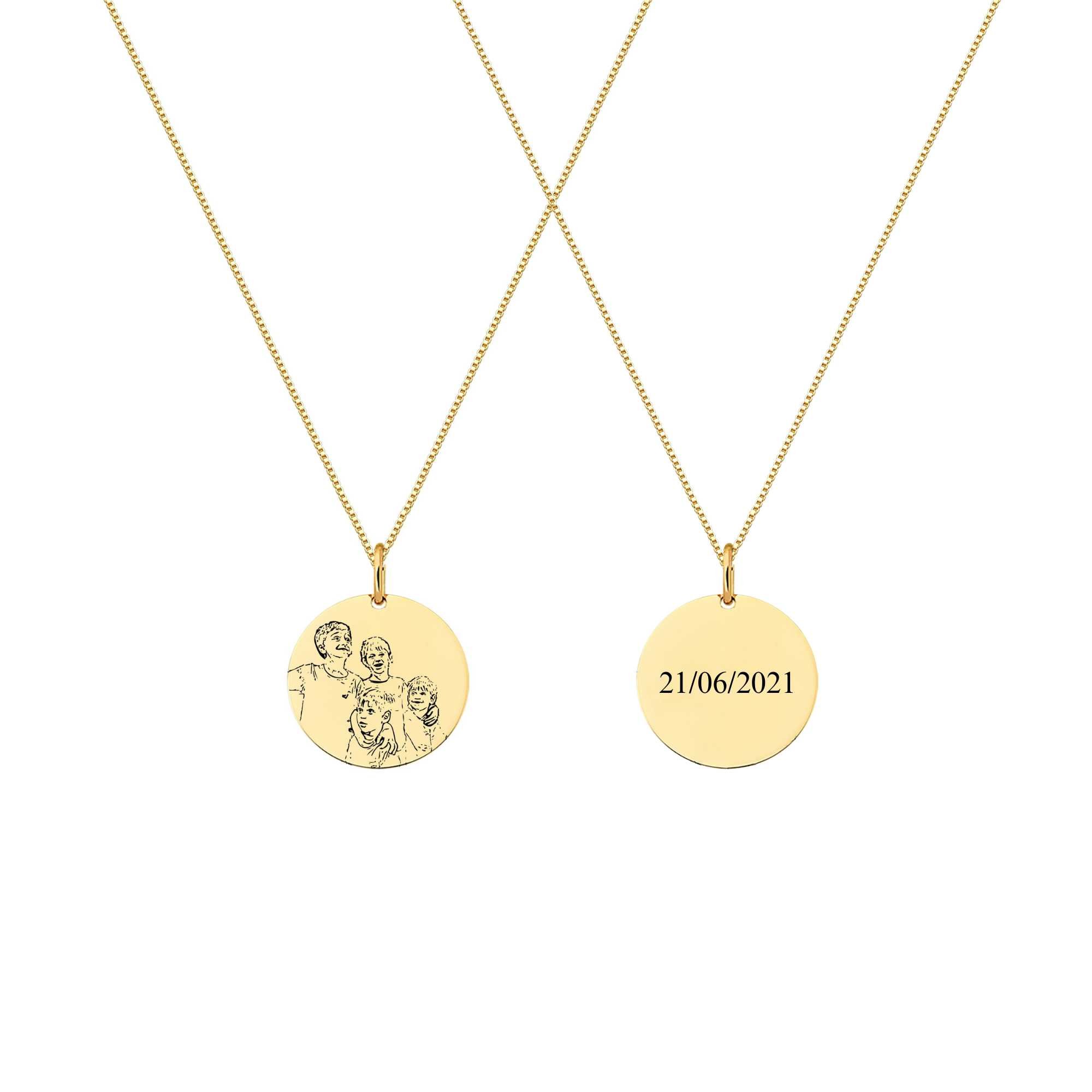 Colar My Collection Eternize Medalha de Gravação Banhada a Ouro 18k - 60/5cm - Medalha G (29mm)