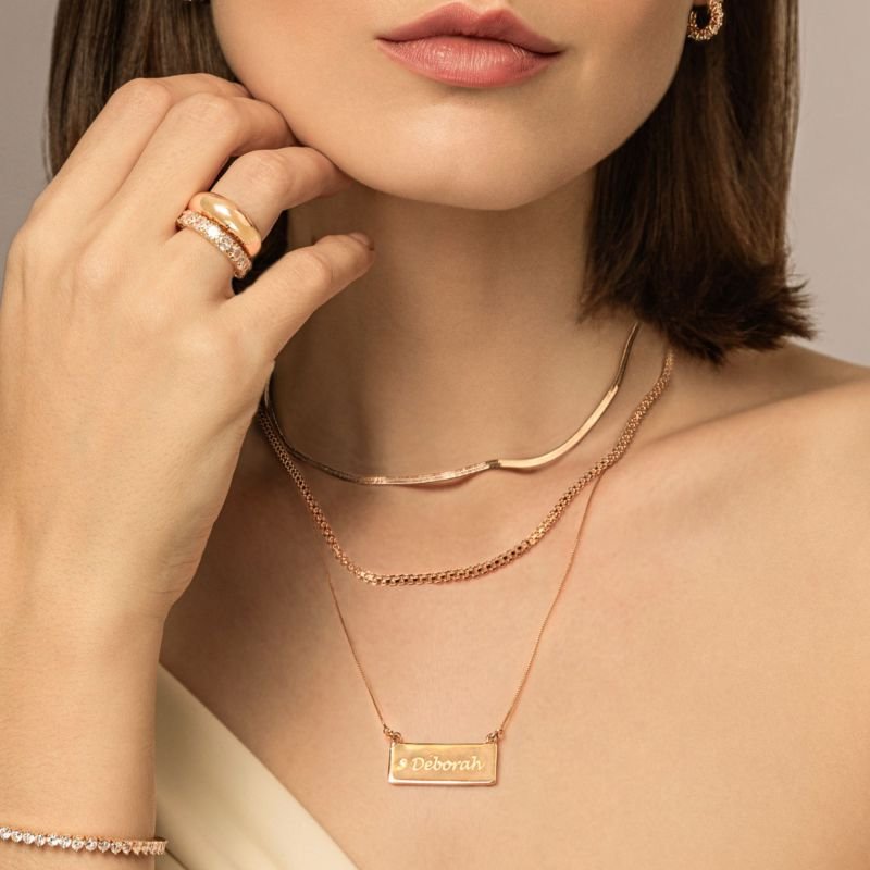 Colar My Collection Eternize Placa Horizontal Banhado a Ouro 18K