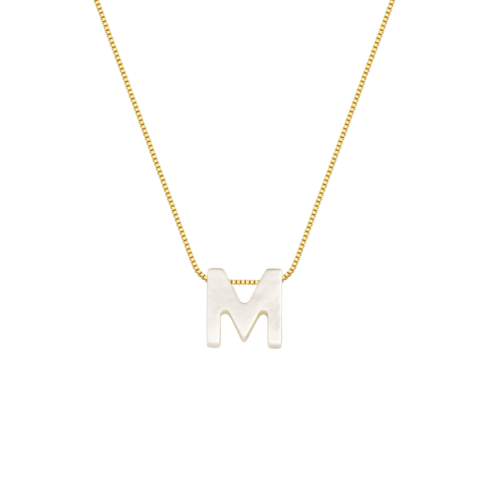 Colar My Collection Letters Corrente Veneziana Pingente Letra Madre Pérola Banhado a Ouro 18K